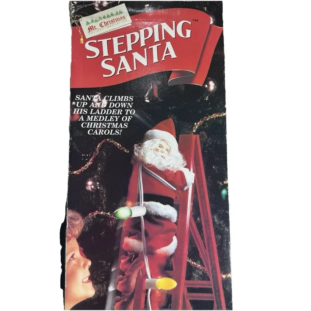 Vintage Mr‎ Christmas 1994 Stepping Santa Ladder Sled Lights Music Motion